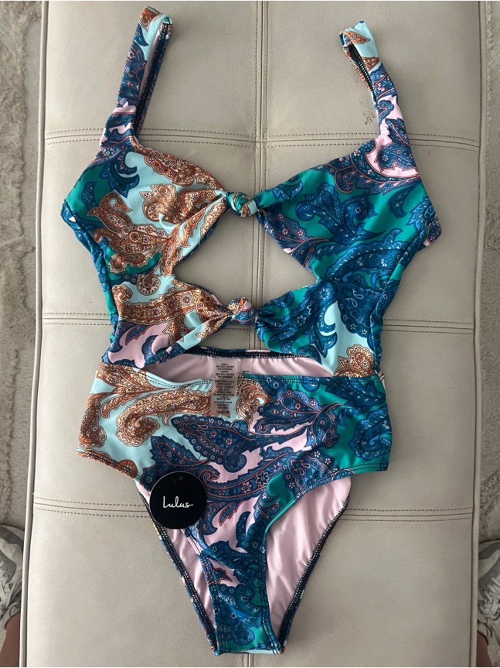 NWT Women’s Lulu's Teal, Blue, Pink & Gold Paisley One-Piece Swimsuit